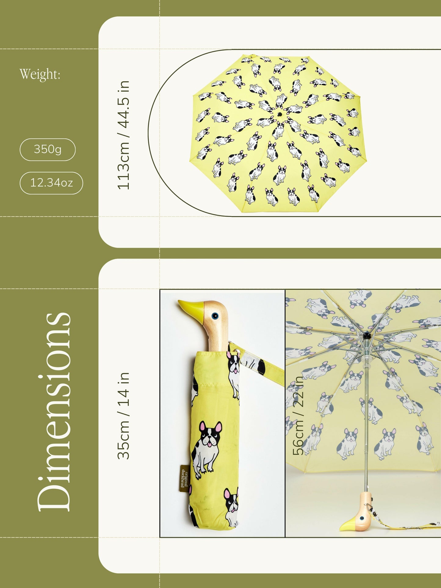 French Bulldog Yellow Eco-Friendly Compact Duck Umbrella